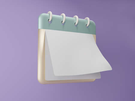 3D render minimal note icons isolate on purple background. Blank paper calendar icons.  calendar date icon . 3D renderingの写真素材