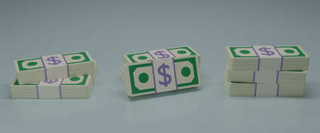 Set of Bundles cash on light blue background. US Dollar bills bundles stack icon. Minimal  style...