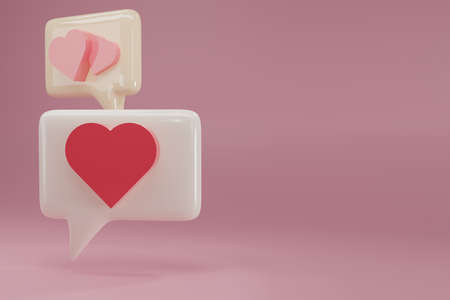 Minimal heart or love chat bubble. Contact us or chat  icon 3D in pink background. Concept of...