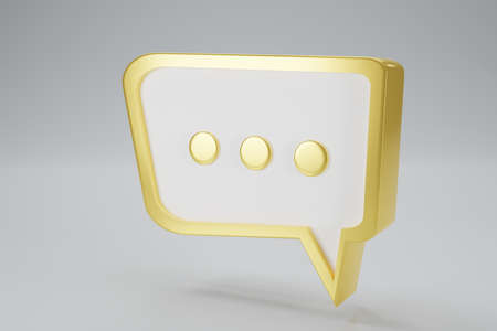 3D render gold Minimal chat bubble. Contact us or chat  icon 3D in white background. Concept of communication, social media messages, SMS, comments. Golden chat bubble 3d rendering illustration.の写真素材