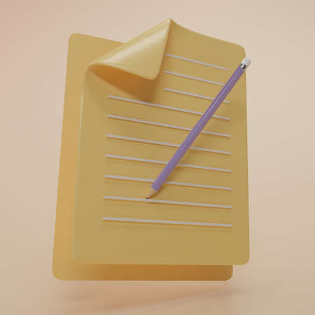 Document icon for graphic and web design. Yellow Paper icon, Document icon isolate on yellow background 3d rendering illustration.の写真素材