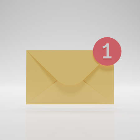 Yellow Mail or E-mail isolated on white background. Mail envelope icon.  Mail notification with red...