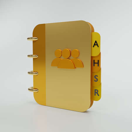 Gold Address book icon isolated on white background . Note book Icon design. 3D rendering illustration.の写真素材