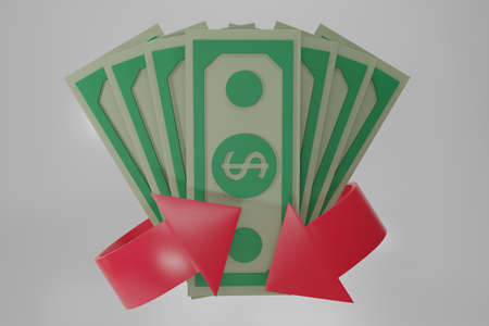 3D render cash back icon with  dollar cash sign isolate on soft beige background. Cashback or Refund...