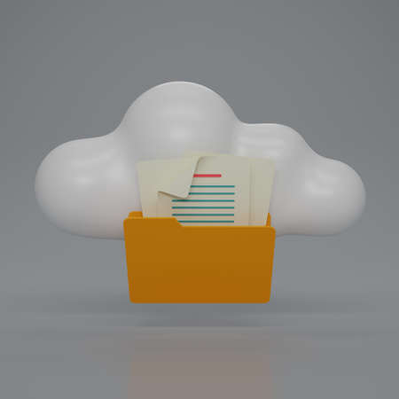 3D render Cloud storage with folder text document icon isolate on gray background. Folder Document...