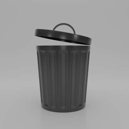 3D render empty black trash icon Cartoon minimal style on white background, environment concept, waste, conservation. Recycle bin icon symbol. 3d rendering illustration.の写真素材