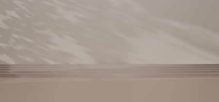 3D render Shiny beige pedestal with light and shadow on beige studio backdrops. The blank display or clean room for showing product. Minimalist mockup for stage display or showcase. 3D rendering.の写真素材