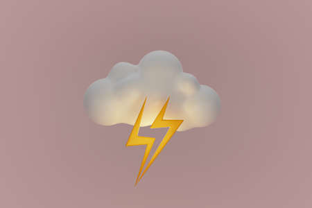 A Cloud and thunderbolt with lightning. Thunder cloud weather icon. 3d render illustrationの写真素材