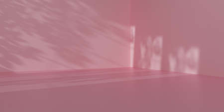 3D render Shiny pink empty room with light and shadow on studio backdrops. The blank display or...