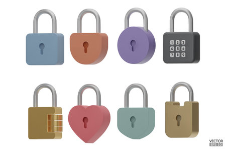 set of 3D Padlock icons isolated on white background. Minimal lock icon. 3d vector illustration.のイラスト素材