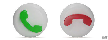 3D Realistic Phone Call button isolated on white background. Answer and decline phone call buttons. Phone icon for website design, mobile app, UI. 3D Vector Illustration.のイラスト素材