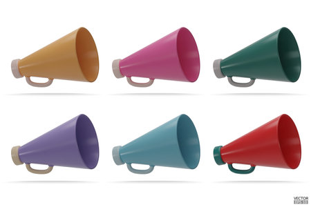 Set of Megaphone icons isolated on white background. 3d megaphone speaker loudspeaker bullhorn for announcing promotion, 3d vector illustration.のイラスト素材