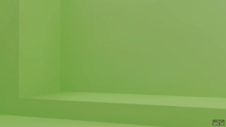 Abstract green and gradient light background with studio backdrops. Green Blank display or clean room for showing product. Green background. Vector illustration.のイラスト素材