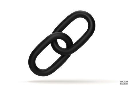 3d Realistic black Chain or link Icon isolated on white background. Two chain links icon, Attach, Lock symbol. Blockchain link sign. 3D vector illustrationのイラスト素材