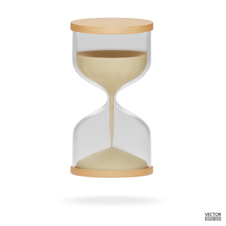 3D Realistic Hourglass with Sand isolated on white background. Sandglass icon, Sand clock, Timer Logo, hourglass Symbol. 3D Vector Illustration.のイラスト素材