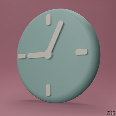 Pastel green watch isolated on pink background. 3D Round clock icon. Cartoon minimal style.Time-keeping, measurement of time, and time management. Clock icon logo, app UI. 3D Vector illustration.のイラスト素材