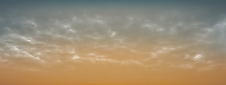 Hazy sky and white soft clouds floated in the sky. Beautiful air and sunlight with cloud scape colorful. Gloomy sky for the background. Blue to gold sky background vector illustration.のイラスト素材