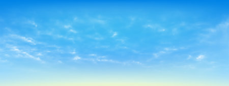 Blue sky and white soft clouds floated in the sky on a clear day. Beautiful air and sunlight with cloud scape colorful. Sunset sky for background.のイラスト素材