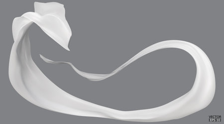 Flying white silk textile fabric flag background. Smooth elegant white Satin Isolated on Background for grand opening ceremony. White curtain. 3d vector illustration.のイラスト素材