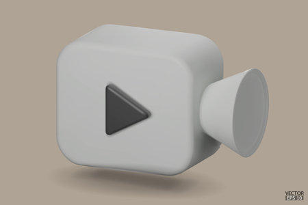 White Video camera icon isolate on background. 3d Realistic movie icon, play button for the interface of applications and web pages. Video, streaming, multimedia concept. 3D vector illustration.のイラスト素材