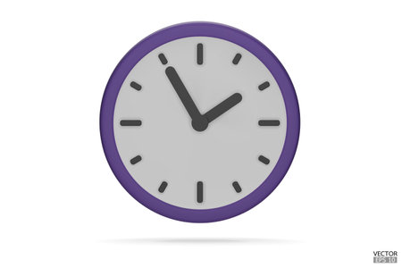 Purple watch isolated on white background. 3D Round clock icon. Cartoon minimal style.Time-keeping, measurement of time, and time management. Clock icon logo, app UI. 3D Vector illustration.のイラスト素材