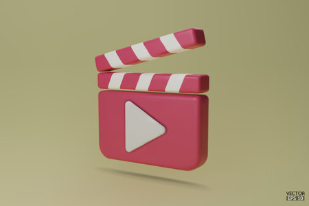 Pink Clapper board icon isolated on green background. Media player icons. Video player icons.  Film clapperboard, video movie equipment. 3D Vector Illustrations.のイラスト素材