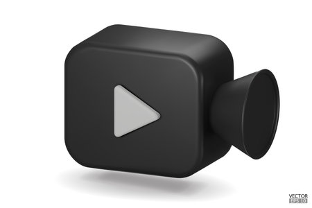 Black Video camera icon isolate on white background. 3d Realistic movie icon, play button for the interface of applications and web pages. Video, streaming, multimedia concept. 3D vector illustration.のイラスト素材