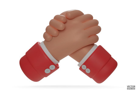 Hold one's hands cartoon icon design. Arm wrestling competition. Business handshake, shaking hands, successful deal, partners, Partnership, and cooperation concept. 3D vector illustration.のイラスト素材