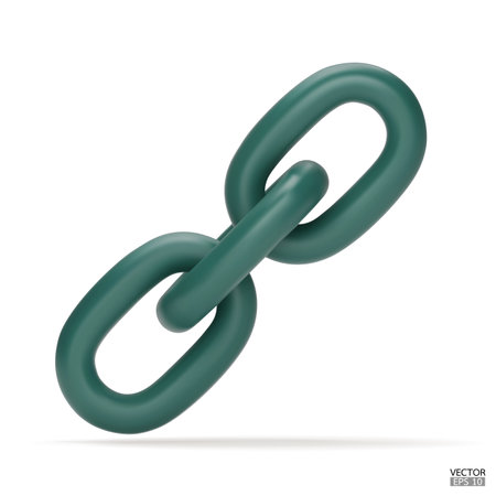 3d Realistic green Chain or link Icon isolated on white background. Two chain links icon, Attach, Lock symbol. Blockchain link sign. 3D vector illustrationのイラスト素材