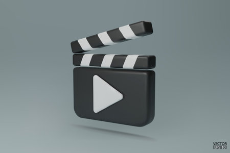 Clapper board icon. Media player icons. Video player icons. Film Clapper, Film clapperboard, video movie clapper equipment. 3D Vector Illustrations.のイラスト素材