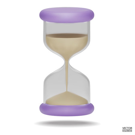 3D Realistic Hourglass with Sand isolated on white background. Purple Sandglass icon, Sand clock, Timer Logo, hourglass Symbol. 3D Vector Illustration.のイラスト素材