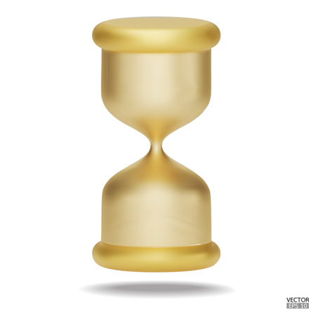 3D Realistic Hourglass with Sand isolated on white background. Gold Sandglass icon, Sand clock, Timer Logo, hourglass Symbol. 3D Vector Illustration.のイラスト素材