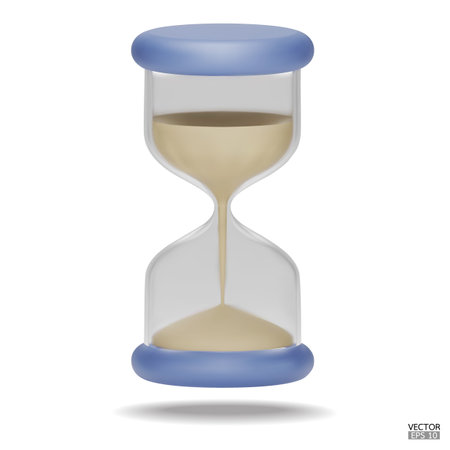3D Realistic Hourglass with Sand isolated on white background. Blue Sandglass icon, Sand clock, Timer Logo, hourglass Symbol. 3D Vector Illustration.のイラスト素材