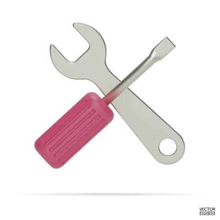 3d realistic pink wrench and screwdriver icon set isolated on white background. Repair icon, Hand tools icon 3d render illustration.のイラスト素材