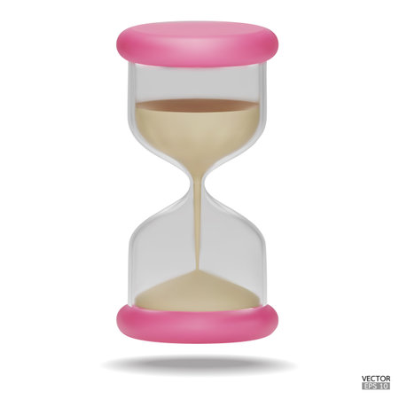3D Realistic Hourglass with Sand isolated on white background. Pink Sandglass icon, Sand clock, Timer Logo, hourglass Symbol. 3D Vector Illustration.のイラスト素材
