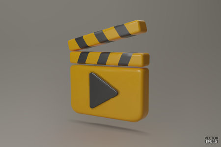 Yellow Clapper board icon. Media player icons. Video player icons.  Film clapperboard, video movie equipment. 3D Vector Illustrations.のイラスト素材