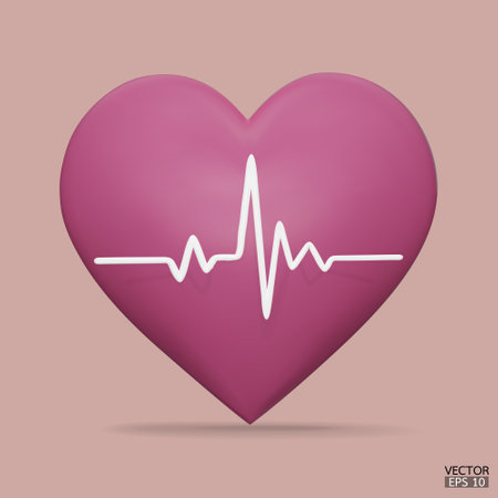 Pink heart with white pulse line icon for design. Heart pulse. Heartbeat lone, cardiogram. Healthy lifestyle, cardiac assistance, pulse beat measure, medical healthcare concept. 3d vector illustration.のイラスト素材