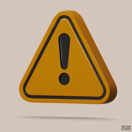 3d Realistic yellow triangle warning sign isolated on background. Hazard warning attention sign with exclamation mark symbol. Danger, Alert, Dangerous attention icon. 3D Vector illustration.のイラスト素材