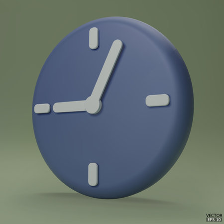 Pastel blue watch isolated on green background. 3D Round clock icon. Cartoon minimal style.Time-keeping, measurement of time, and time management. Clock icon logo, app UI. 3D Vector illustration.のイラスト素材