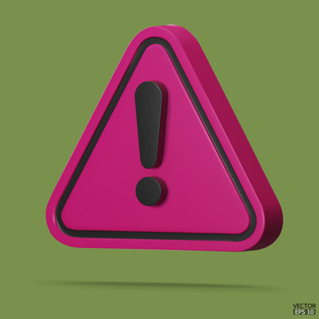 3d Realistic pink triangle warning sign isolated on background. Hazard warning attention sign with exclamation mark symbol. Danger, Alert, Dangerous attention icon. 3D Vector illustration.のイラスト素材
