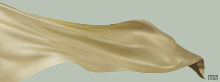 Flying cream silk textile fabric flag background. Smooth elegant cream Satin Isolated on Background for grand opening ceremony. Gold curtain. 3d vector illustrationのイラスト素材