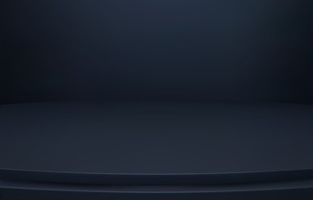 Abstract Luxury dark blue Background. Empty Gradient Room, Studio, Space. Curved stage used as a background for displaying your products.  3D vector Illustration.のイラスト素材