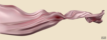 Flying pink silk textile fabric flag background. Smooth elegant pink Satin Isolated on beige Background for grand opening ceremony. Pink curtain. 3d vector illustrationのイラスト素材