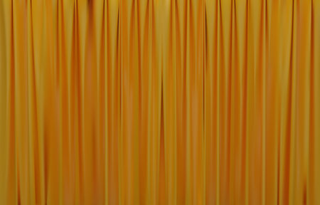 The closed yellow curtain in the theatre background. Theatrical drapes. Yellow curtains on a theatre stage. 3D Vector illustration.のイラスト素材