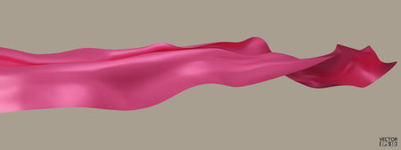 Flying pink silk textile fabric flag background. Smooth elegant pink Satin Isolated on beige Background for grand opening ceremony. Pink curtain. 3d vector illustrationのイラスト素材