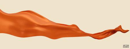 Flying orange silk textile fabric flag background. Smooth elegant orange Satin Isolated on Background for grand opening ceremony. Orange curtain. 3d vector illustration.のイラスト素材