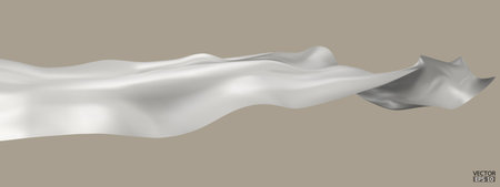 Flying white silk textile fabric flag background. Smooth elegant white Satin Isolated on Background for grand opening ceremony. White curtain. 3d vector illustration.のイラスト素材