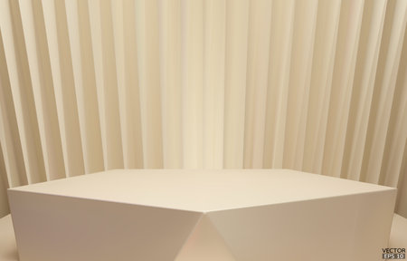 3D vector geometric podium. Beige hexagon cube, Square podium in beige background. Concept scene stage showcase, product, promotion sale, banner, presentation, cosmetic. 3D vector illustration.のイラスト素材