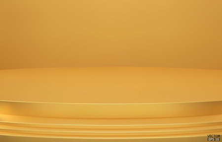 Abstract Luxury gold Background. Empty golden Gradient Room, Studio, Space. Curved stage used as a background for displaying your products. Gold blackground 3D vector Illustration.のイラスト素材
