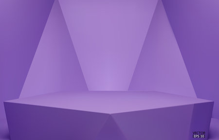 3D vector geometric podium. Purple hexagon cube, Square podium in purple background. Concept scene stage showcase, product, promotion sale, banner, presentation, cosmetic. 3D vector illustration.のイラスト素材